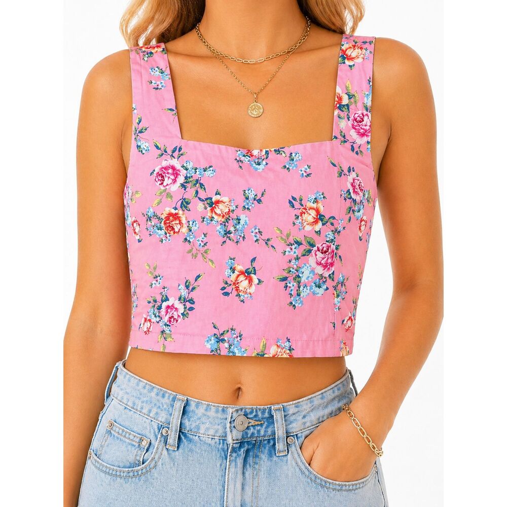 BuddyLove Cookie Set Pink Floral Crop Top XS Cottagecore Cotton NWT